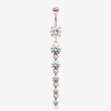 Rose Gold Crystalline Droplets Fall Belly Button Ring-Clear Gem